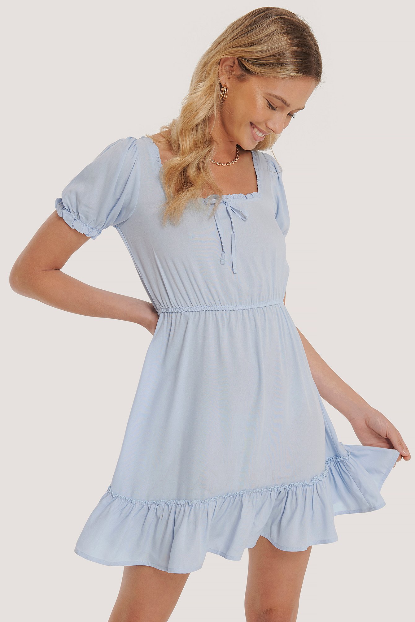 Puff Sleeve Mini Dress Blue | na-kd.com